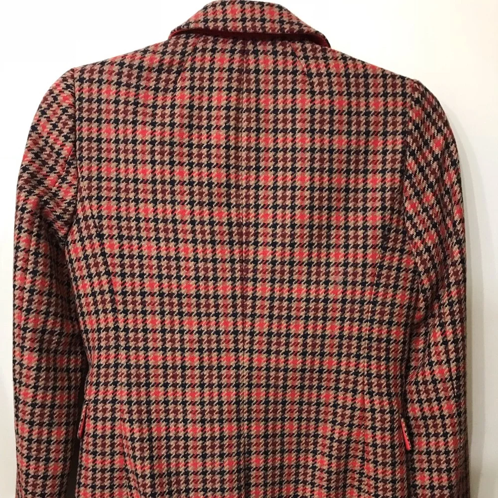 J. Crew Red Black Tan Houndstooth Wool Blazer